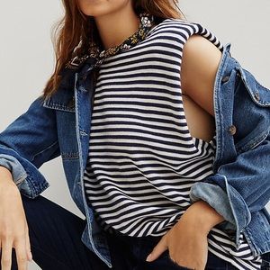 Anthropologie Navy and White Striped Blouse